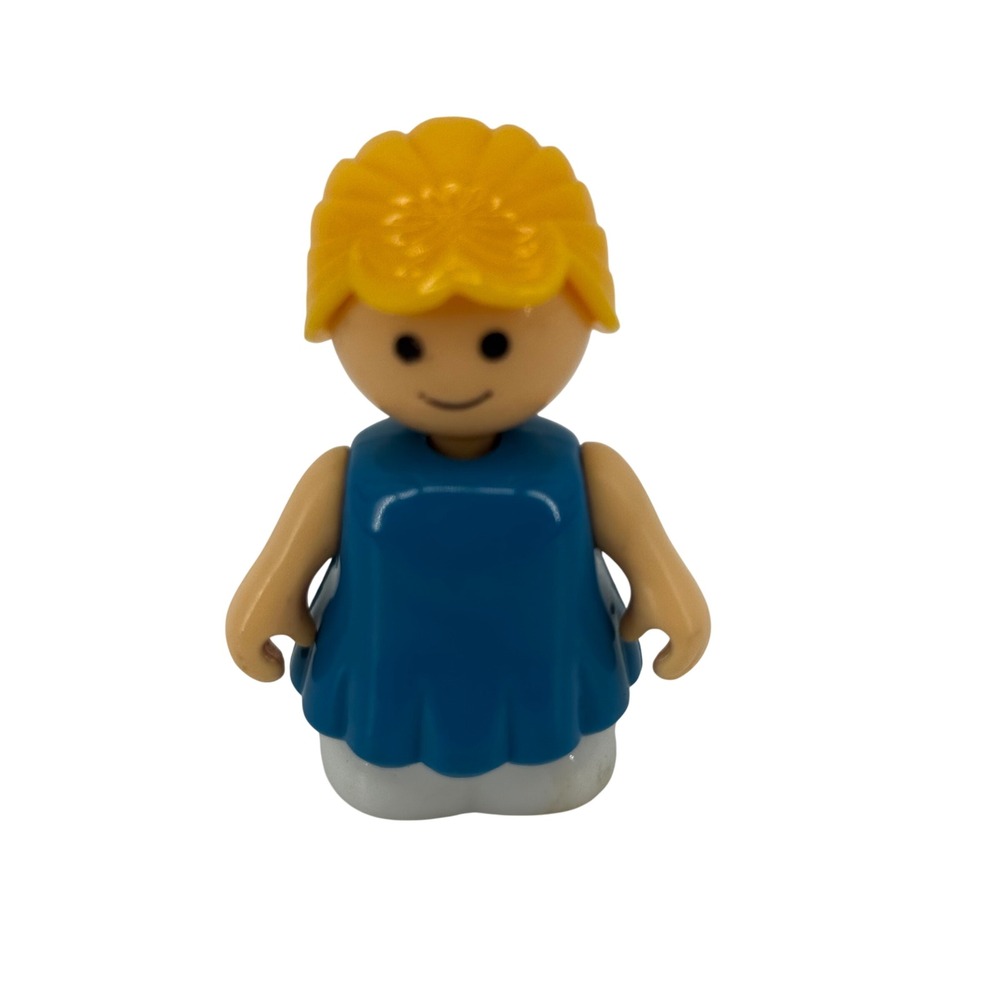 Fisher Price Little People Girl Figure Blue Dress Yellow Hair Ponytail Vintage